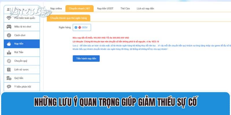 Những lưu ý quan trọng giúp giảm thiểu sự cố khi nạp tiền tại 123B